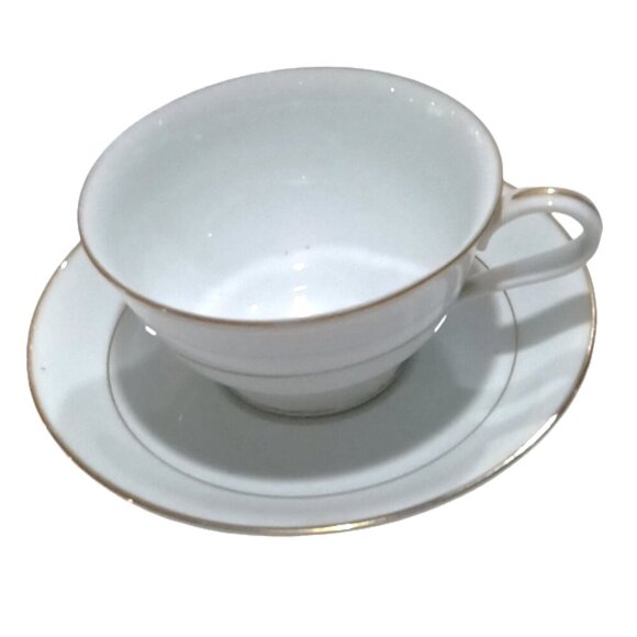 Vintage Pair of Noritake Dawn 5930 Footed Tea Cups and Saucers White w/Gold Trim - Picture 1 of 7